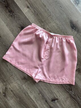 Vintage 1980s French Maid Pink Satin Tap Shorts Sleep Shorts Made in Canada L